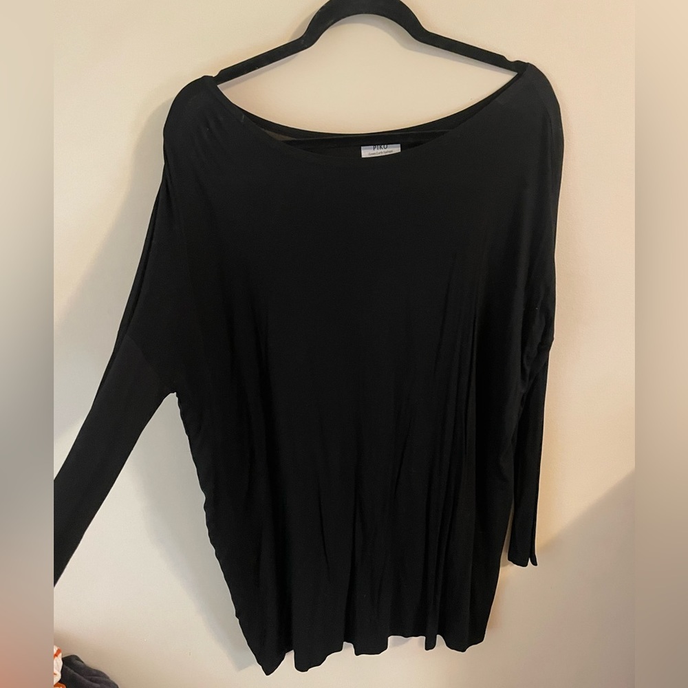 Black Long Sleeve Piko Dress